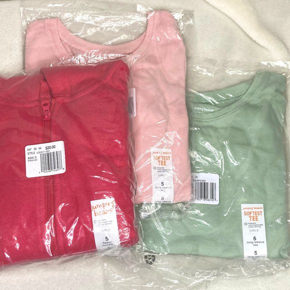 NWT Jumping Beans Girls' Size 5 Bundle - LS Shirts + Hoodie - Picture 1 of 9